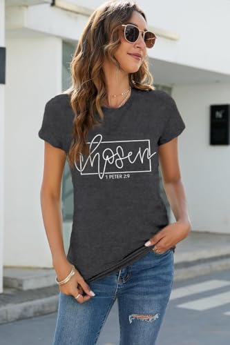 Women's Christian Shirt Christ Chosen T-Shirts Bible Verse Tee Tops - color: Grey, size: X-Large