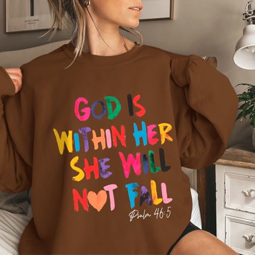 Wrenpies Christian God Is Within Her Sweatshirts for Women Jesus Faith Bible Verse Shirts Inspirational Hoodie Pullover Tops - color: Brown, size: Medium