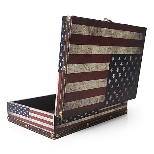 DreamsEden Wooden American Flag Storage Box,Memory Keepsake Box with Latch - color: US Flag