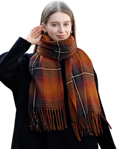 Wander Agio Women's Fashion Long Shawl Big Grid Winter Warm Lattice Large Scarf - color: Caramel 17