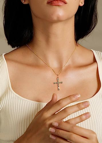 S.Leaf Cross Necklace for Women Gold Plated Cross Necklaces for Women 925 Sterling Silver Cross Pendant Necklaces for Women Birthday Anniversary - color: Cross_Necklace_08_Aug._Peridot