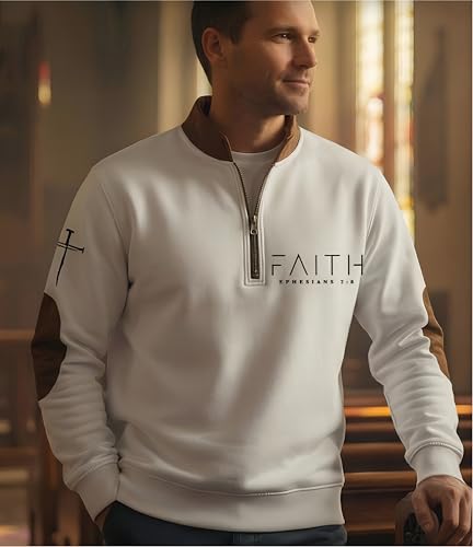Men's Faith Print Casual T-Shirt Faith Ephesians 2 8 Pullover - color: White, size: Small