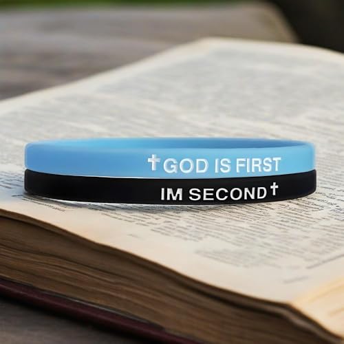 LIU JUN God Is First Bracelet, GOD IS FIRST IM SECOND Christian Rubber Bracelets Inspirational Engraved Bible Verses Cross Silicone Bracelet For Women Men Faith Gifts - color: blue-black