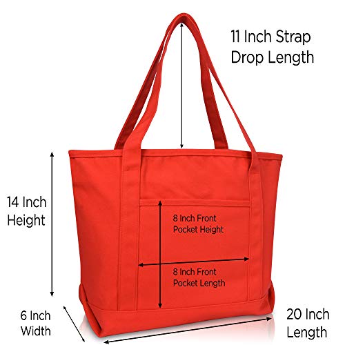 DALIX 20" Solid Color Cotton Canvas Shopping Tote Bag in Red - color: Red