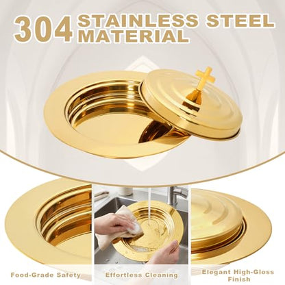 1Pcs Stainless Steel Communion Bread Plate for Church with Lid,Gold - color: Gold