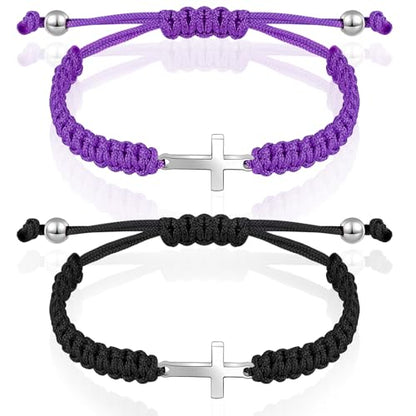 Sureio 2 Pcs Christian Cross Matching Bracelets for Women Men - color: Black, Purple