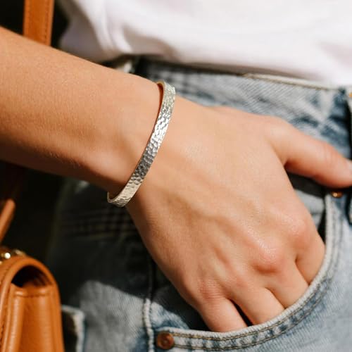 Inspirational Bible Verse Cuff Bracelet for Women, 18K Gold Plated Hammered Bangle, Christian Faith Jewelry Gift, Adjustable Non Tarnish - color: Do not fear,for I am with you-Silver