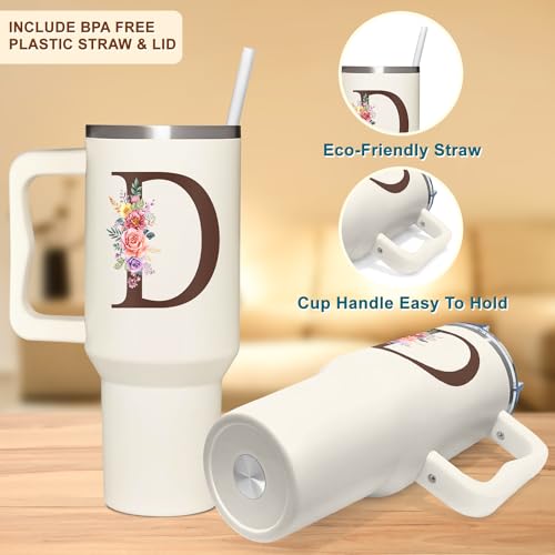 Personalized Gifts for Women, Customized Mother's Day, Birthday, Xmas Gift For Grandma, Mom, Wife, Friends, Sisters, Coworkers, Monogrammed Tumbler 40oz with Lid and Straw - color: D