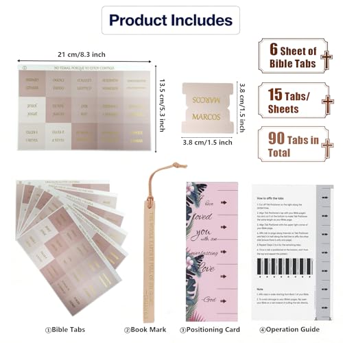 Vorscrin-Laminated Bible Tabs for Women and Men, Gold Foil Lettering Design, Reposition and Large Print Stickers, Bible Study Supplies, 90 Chapters Labels for Easy Navigation(Spanish Light Pink) - color: Spanish Light Pink