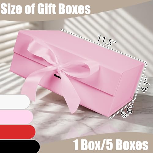 Aimyoo Large Pink Gift Box with Ribbon, 11.5x8.6x4.1 inch Groomsman Proposal Box for Presents with Magnetic Closure Lids, Rectangle Collapsible Luxury Box for Wedding, Christmas, Halloween, Birthday - color: Pink 11.5x8.6x4.1 inch-1Pack