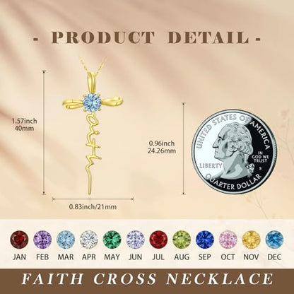 Gold Birthstone Faith Cross Infinity Necklace 14K Gold Religious Cross Pendant Necklaces with Birthstone Jewelry Christian Faith Mothers Day Gifts for Mom Wife Daughter - style: Gold-3