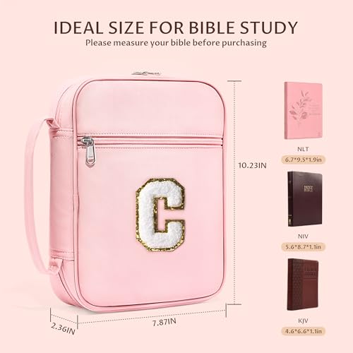 WOBAGMEN Bible Cover for Women,Pink PU Leather Personalized Bible Case with Bible Study Supplies,Including Tabs and Highlighter Set, Faith Chiristain Gift for Women Girls(Pink, C) - size: C