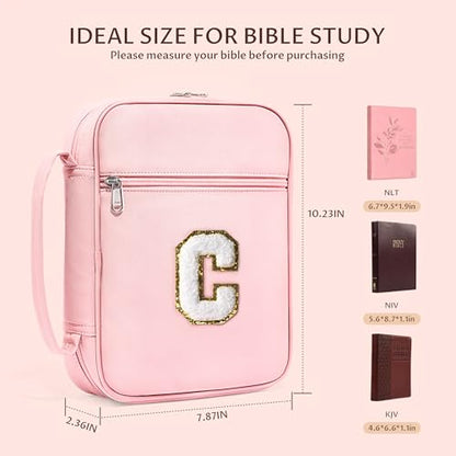 WOBAGMEN Bible Cover for Women,Pink PU Leather Personalized Bible Case with Bible Study Supplies,Including Tabs and Highlighter Set, Faith Chiristain Gift for Women Girls(Pink, C) - size: C