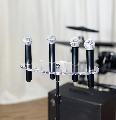 Multi Mic Holder – Holds 6 Mics | Clear Acrylic Mic Stand Organizer for DJ, Church, Stage & Studio | Fits Standard Mic Stands | Supply Goose | Wireless Mic Holder - style: Oval