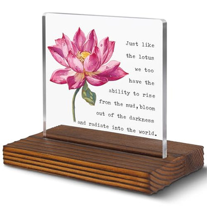 Lotus Flower Inspirational Desk Sign for Women Men, Motivational Acrylic Office Decor with Positive Healing Quote, Encouragement Gift for Coworker Friend Therapist Teacher, Spiritual Desk Plaque EC432 - style: Friend Therapist Teacher