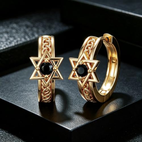 14K Gold Hoop Earrings for Women Gold Huggie Hoop Earring for Men - color: Celtic Knot-3