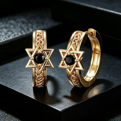 14K Gold Hoop Earrings for Women Gold Huggie Hoop Earring for Men - color: Celtic Knot-3