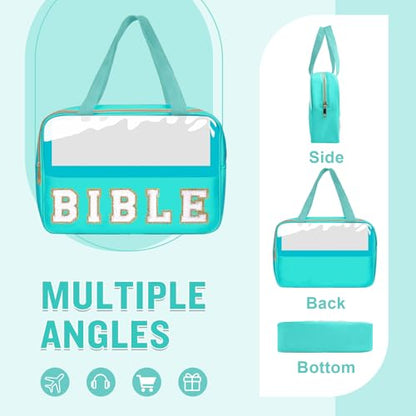 Chenille Letter Bible Bag Case for Girls,Large Study Supplies Church Bag Cover Purse Fits All Bibles,Cute Preppy Christian Tote with Handle Zipper Bible Accessories Gifts for Women(BIBLE-Green) - color: Bible-green