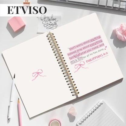 ETVISO Pink Christian Notebook, PHILIPPIANS 4:6 Christian Journal for Women, Scripture Notebook, Bible note taking, Bible Journal, Hardcover Spiral Notebook 80 Sheets -160 Pages 5.5x8.3 Inch - color: 02-Bible(PHILIPPIANS 4:6)