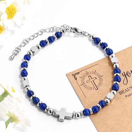 VIBILIA Cross Beaded Bracelets for Women, Birthday Gifts - color: G 1. Cross - Royal Blue