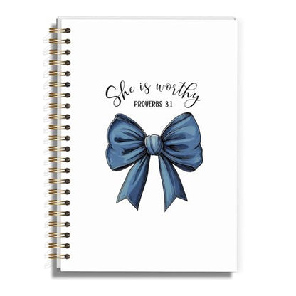Blue Bow Notebook for Woman, Christain Journal Gifts for Teen Girls, Cute Preppy Spiral Notebook for Bible Note Taking - 5.5×8.3 - A06 - style: Christian Worthy