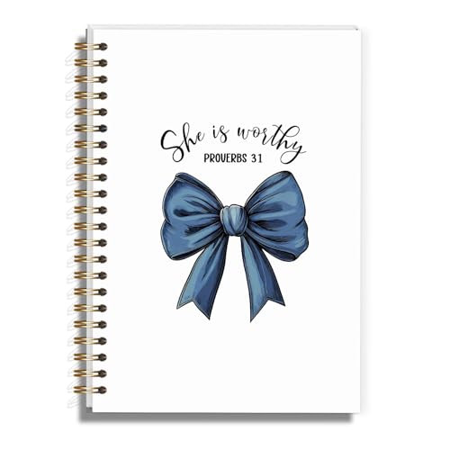 Blue Bow Notebook for Woman, Christain Journal Gifts for Teen Girls, Cute Preppy Spiral Notebook for Bible Note Taking - 5.5×8.3 - A06 - style: Christian Worthy