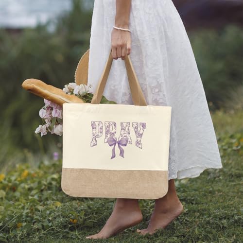 Tote Bag, Gifts for Women Friends Girlfriend Coworker Wife Mom Reusable Tote Bags Birthday Thank You Gift - color: Purple Pray