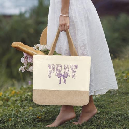 Tote Bag, Gifts for Women Friends Girlfriend Coworker Wife Mom Reusable Tote Bags Birthday Thank You Gift - color: Purple Pray