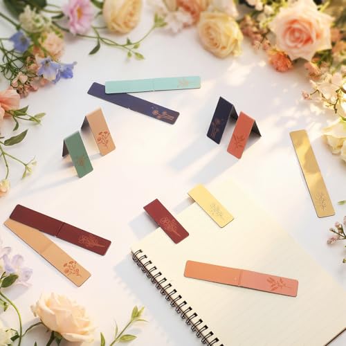 Harloon 48 Pcs Floral Magnetic Bookmarks Gold Foil Floral Bookmarks Women - style: Floral