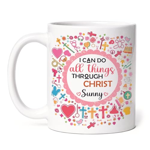 Unique Pattern Mug For Christian, Christian Motivational Coffee Cup 11Oz 15Oz, Personalized Name Ceramic Mug With Bible Verse, Customized Christian White Cup, Religious Gift For Women - color: XUA-624-2304-Pattern For Christian