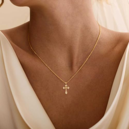 Cross Necklace for Women, Dainty Gold Necklace Tiny Cross Charm Necklace - color: Gold-Cross 2