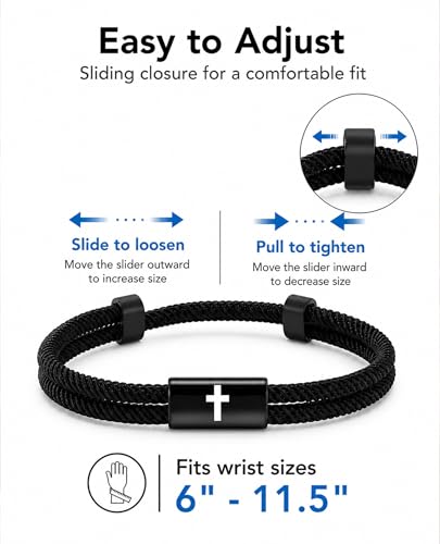 Eryuor Be Strong & Courageous Cross Bracelet Christian Gifts for Boys Men