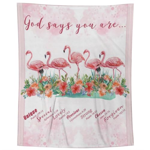 Flamingo Throw Blanket, God Says You Are Bible Flannel Blanket 60"×80" - color: Flamingo 01, size: 60x80 inch