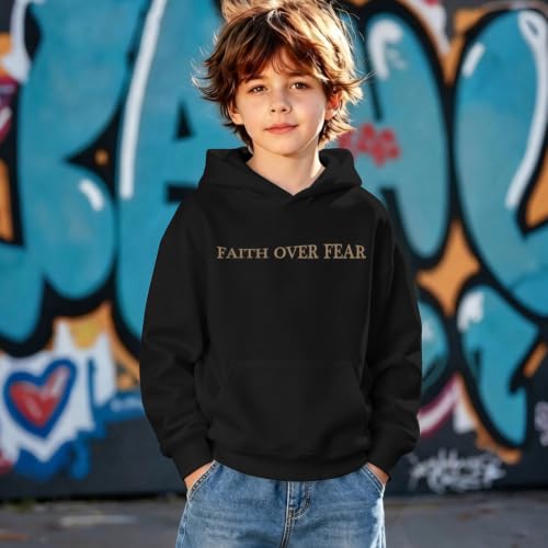 Fkatuzi Boys Christian Faith Over Fear Hoodie Kids Jesus Sweatshirt Faith Verse Bible God Religious Graphic Hoodies Pullover - color: Black, size: 5-6 Years