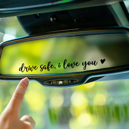 3X Drive Safe I Love You Car Mirror Sticker Set - color: Drive Safe I Love You Black