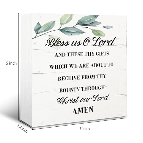 Rustic Christian Prayer Box Sign - Bless Us O Lord Decor for Farmhouse Kitchen & Dining Tabletop - color: Christian 09