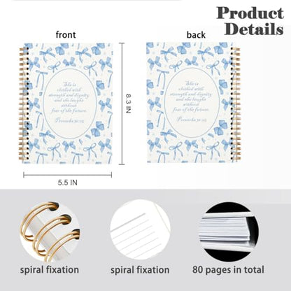 Christian Bible Bow Spiral Notebook Journal Gift for Women Teen Girl - color: proverbs 31:25