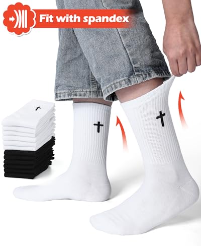 Shihanee 12 Pairs Cross Crew Socks for Men Christian Gifts - color: Black, White