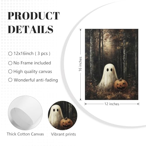 Halloween Ghost Wall Art Decor Vintage Spooky Prints Cute Ghost Canvas Wall Art Vintage Halloween Poster Dark Forest Pumpkin Pictures Academia Aesthetic Painting for Bedroom 12x16x3 Inch Unframed - color: Forest Ghost Prints, size: 12x16 Inch Unframed