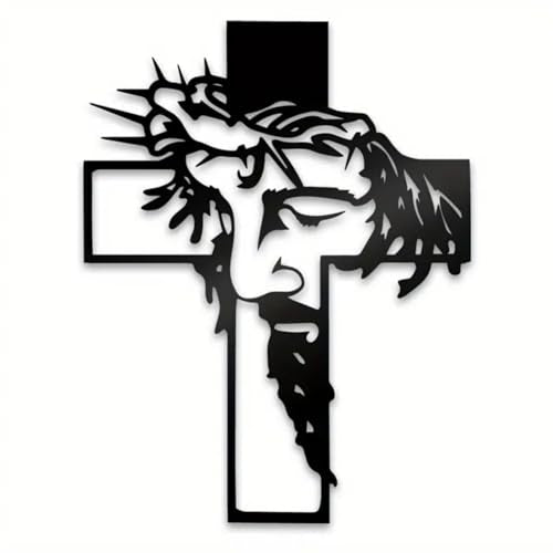Black Jesus Wall Cross Decor Metal Crucifix Wall Hanging Wall Sculpture for Living Room Home Office Thankful Religious Gifts Grateful Blessed Christian Gifts for Women Special Mother's Day Gift Home Decor Entry Way(Size:12.59 * 9.84in)
