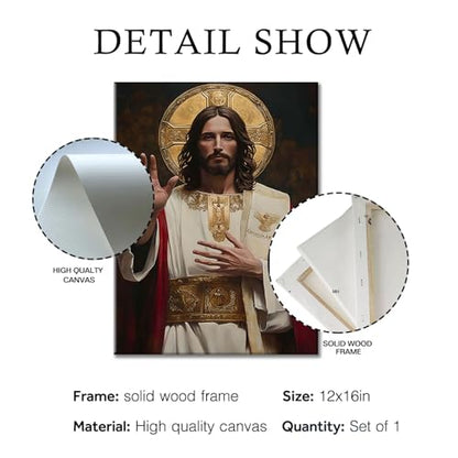 Jesus Blessing Canvas Wall Art, Gallery Wrapped Christian Print, 12x16 - color: Majestic Jesus, size: 16"L x 12"W