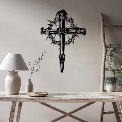 LIYOUYA Cross Metal Wall Decor - Religious Faith Symbol Decor Black Wall Art Home Decor for Living Room, Bedroom, Dining Room, Office (Black)