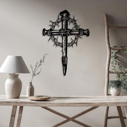 LIYOUYA Cross Metal Wall Decor - Religious Faith Symbol Decor Black Wall Art Home Decor for Living Room, Bedroom, Dining Room, Office (Black)