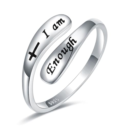 925 Sterling Silver Inspirational Adjustable Rings - Personality Encouragement Jewelry Gift For Women - style: I am Enough