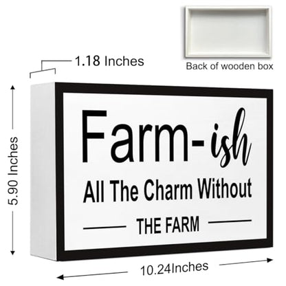 Farm-ish Sign Wooden Box Desk Decor,Rustic Farmhouse Home Wood Block Sign for Home Living Room Wall Shelf Tabletop Decor 10'' x 6' - style: Farm-ish Sign