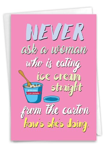 NobleWorks, Ice Cream Carton - Funny Women's Feel Better Card - Pink Get Well Soon Card for Wife, Mom, Women C3228FBG - style: Ice Cream Carton