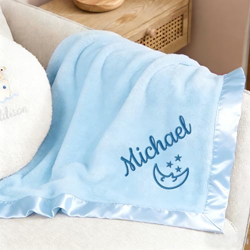 Personalized Baby Blanket with Embroidered Name,Custom Baby Receiving Blankets Soft Fleece Toddler Blanket for Newborn Baby Boy Shower Gifts -36" x 36" - color: Blue
