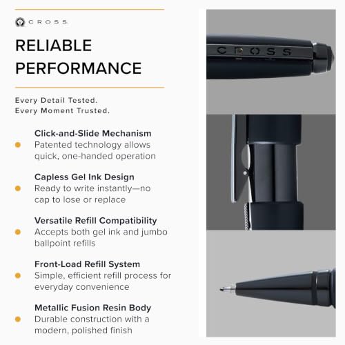 Cross Edge Matte Black Lacquer Gel Rollerball Pen, Medium Point, Black Ink - color: Matte Black