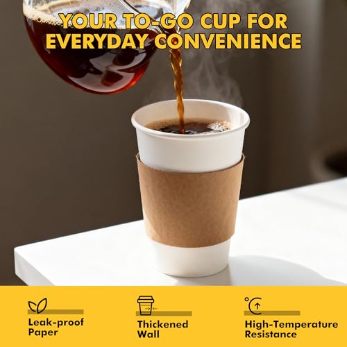 RACETOP 16 oz 50 Pack Disposable Coffee Cups with Lids & Sleeves - color: White, size: 16 fl oz