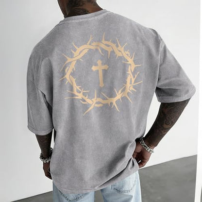 Mens Faith Over Fear Christian Shirts Jesus God Religious Bible Verse Cross Tshirt Oversized Acid Wash Graphic Tees - color: Light Gray, size: Medium